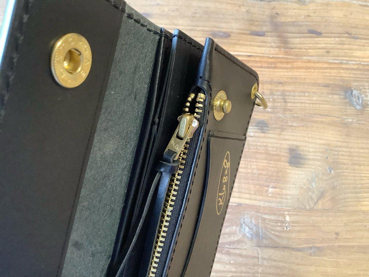 トラッカーウォレット 黒 オイルレザー ショートタイプ | keywest828