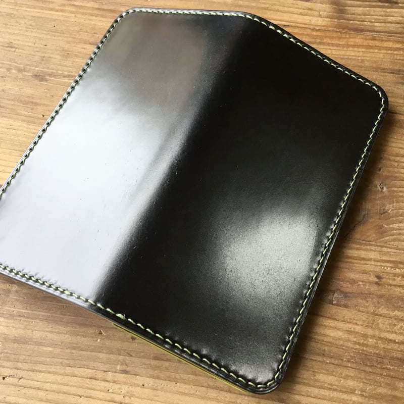 オイルコードバン黒×オリーブコードバン 長財布 小銭入れあり