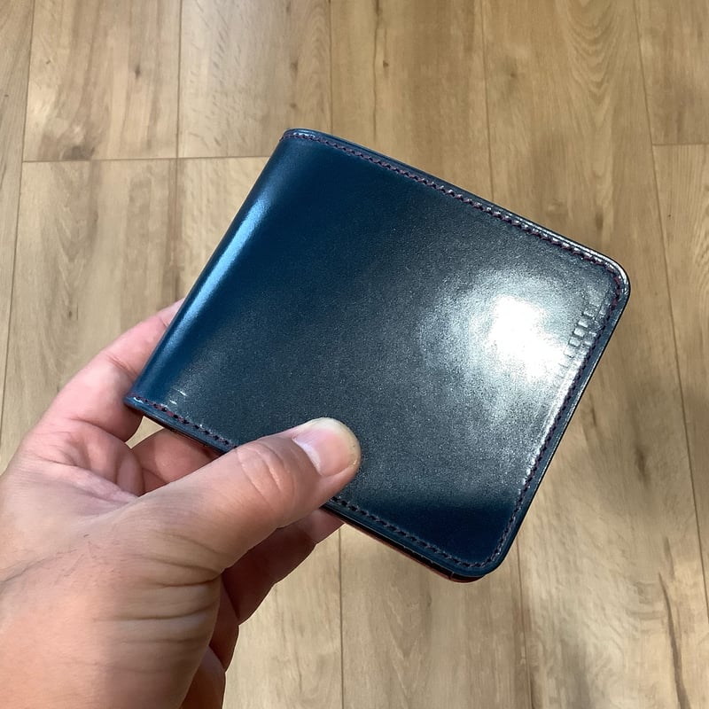 ネイビーオイルコードバン×ルガトショルダーワイン 二つ折り財布 小銭