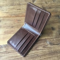 オリーブコードバン×チョコ色牛革 二つ折り財布 小銭入れなし