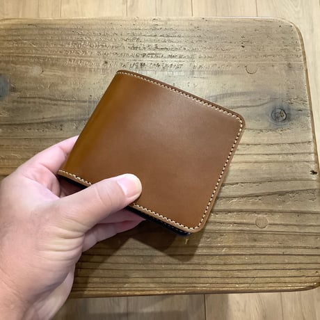 オイルコードバンブラウン×ルガトショルダーネイビー　　二つ折り財布　小銭入れあり