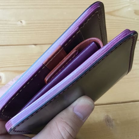 オイルコードバン黒×ルガトショルダーパープル 紫 ブラウン 二つ折り財布 小銭入れあり