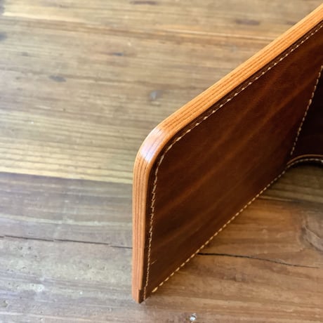 オイルコードバンブラウン×ルガトショルダーブラウン　二つ折り財布 小銭入れなし