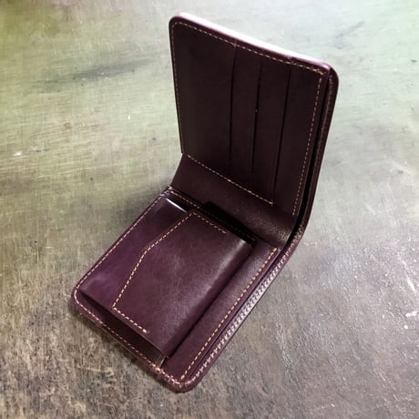 コードバン黒×ルガトショルダーパープル 二つ折り財布 小銭入れあり