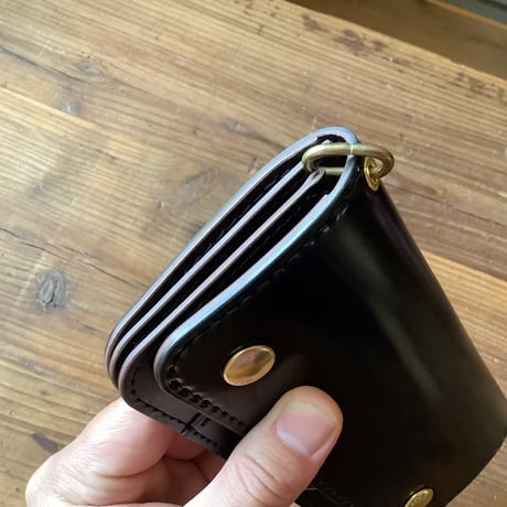 オイルコードバン黒×チョコ色牛革 トラッカーウォレット
