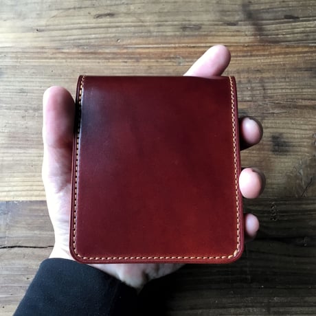 オイルコードバン赤茶×ルガトショルダーオレンジ 二つ折り財布   小銭入れあり