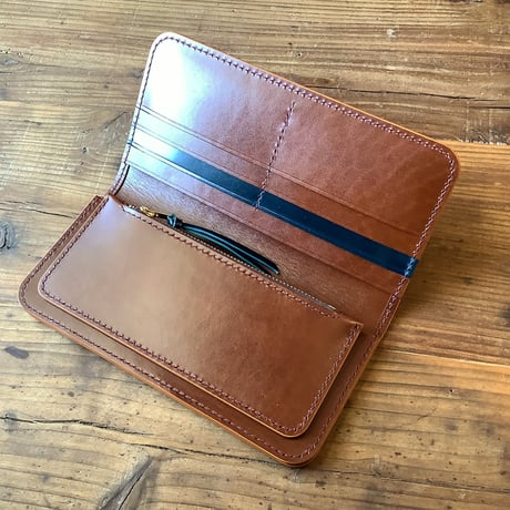 オイルコードバンネイビー×ルガトショルダーブラウン 長財布 小銭入れあり