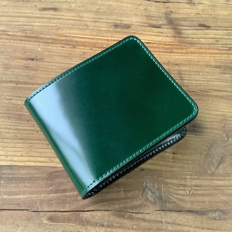 オイルコードバングリーン×ルガトショルダーグリーン 二つ折り財布 小銭入れあり