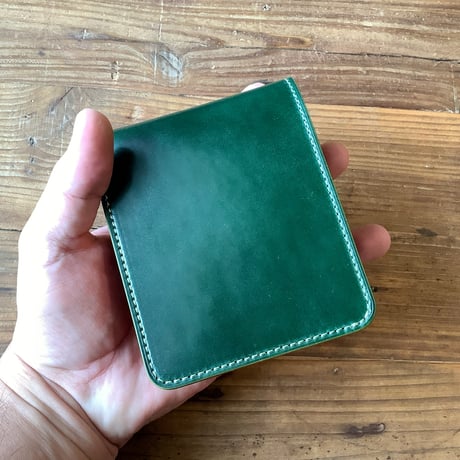 オイルコードバングリーン×ルガトショルダーオレンジ　二つ折り財布　小銭入れあり