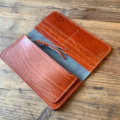 黒革×ルガトショルダーオレンジ　橙　長財布 小銭入れあり