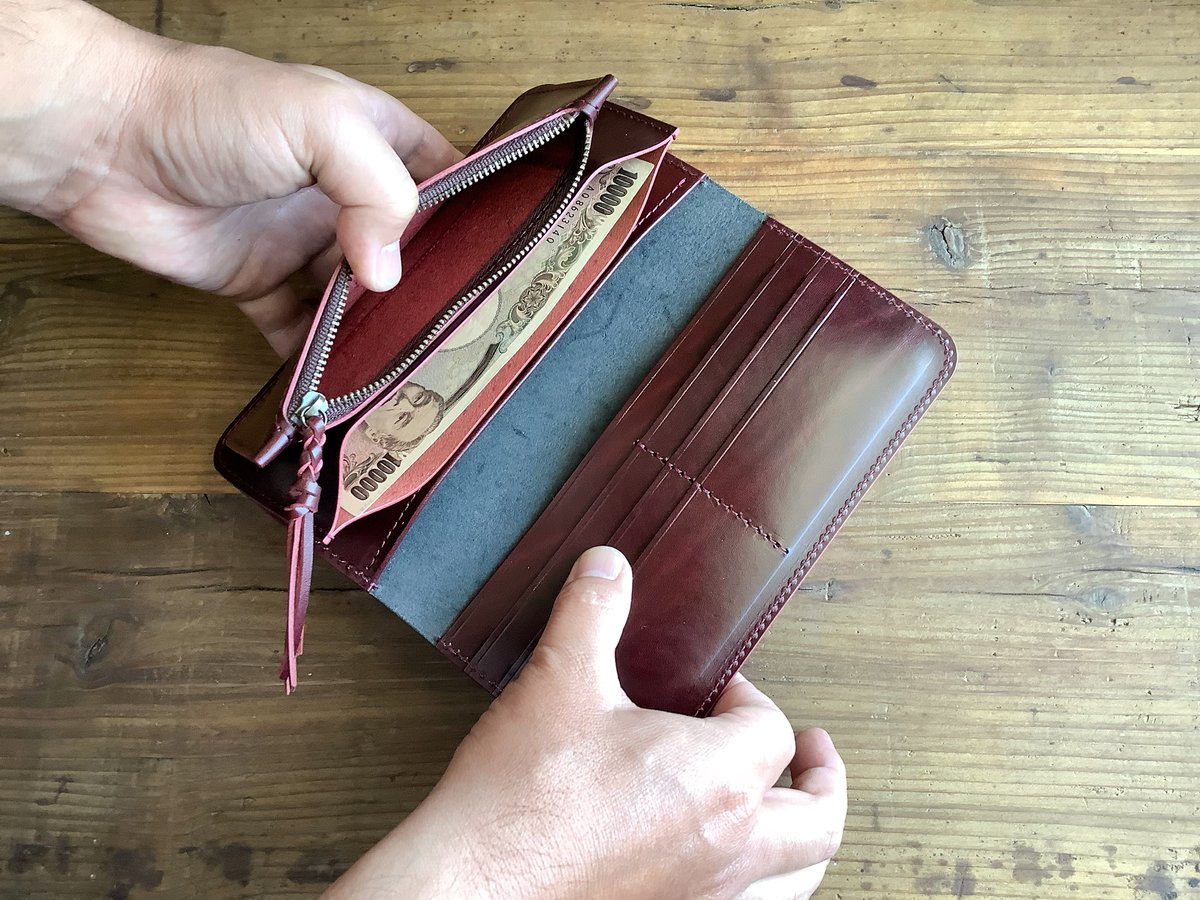 黒革×ルガトショルダーワイン 長財布 小銭入れあり | keywest828