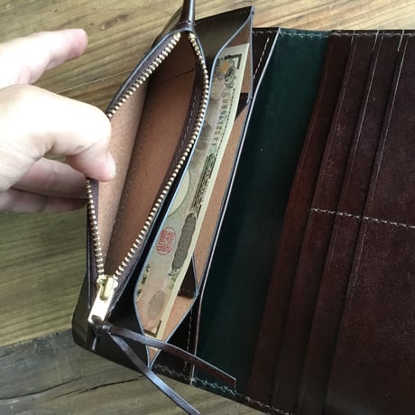 ルガトショルダーグリーン×ルガトショルダーブラウン 長財布 小銭入れあり