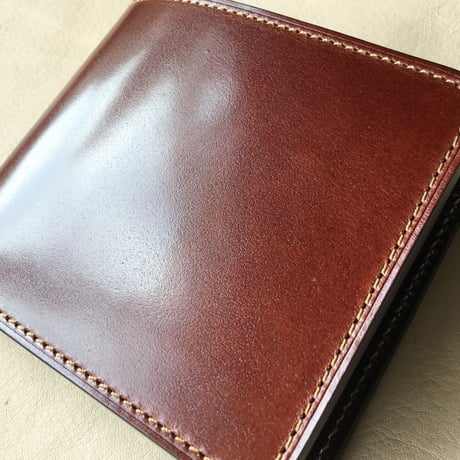 ブラウンオイルコードバン×チョコ色牛革 二つ折り財布 小銭入れあり