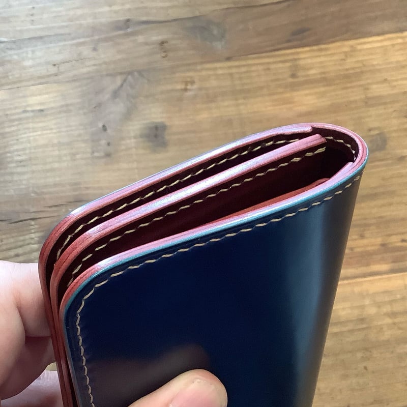 ネイビーオイルコードバン×ルガトショルダーワイン 長財布 小銭入れ