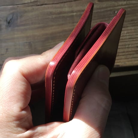 オイルコードバン赤茶×ルガトショルダーワイン 二つ折り財布   小銭入れあり
