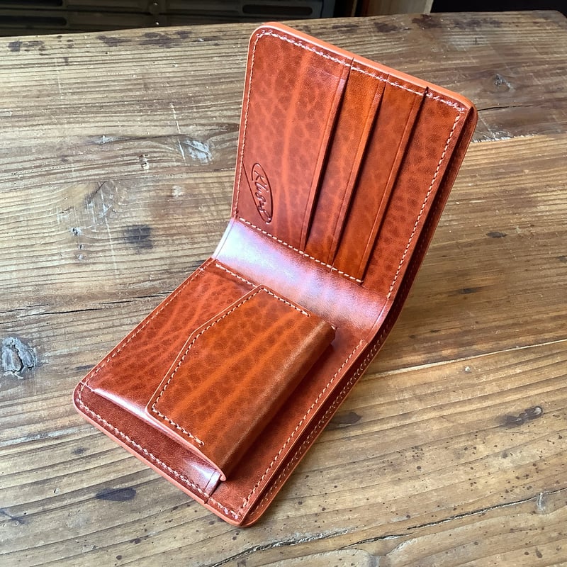 二つ折り財布　ルガトショルダー　ハンドメイド ルガトショルダー橙 オレンジ 二つ折り財布 小銭入れあり | keywest828