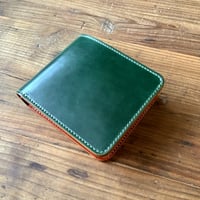 オイルコードバングリーン×ルガトショルダーオレンジ　二つ折り財布　小銭入れあり