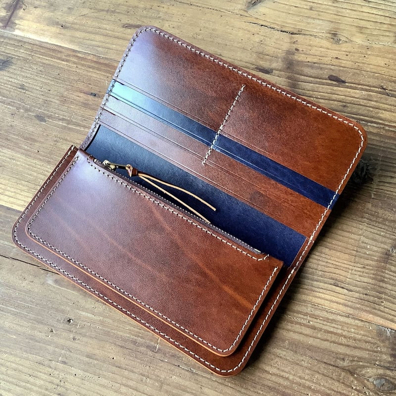 ルガトショルダーブラウン×ネイビー 長財布 小銭入れあり | keywest828