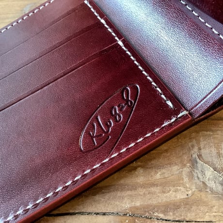 オイルコードバン黒×ルガトショルダーワイン　 二つ折り財布 小銭入れあり