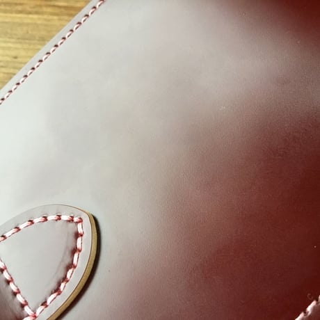 ブラウンコードバン×手染めターコイズブルー 二つ折り財布 小銭入れあり