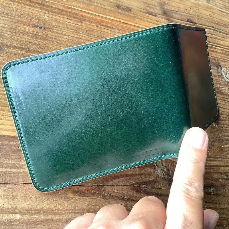 オイルコードバングリーン×ルガトショルダーブラウン 二つ折り財布