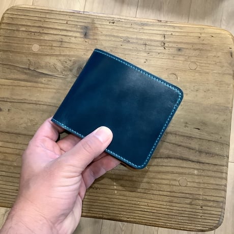 オイルコードバンネイビー×ルガトショルダーブラウン 二つ折り財布 小銭入れあり