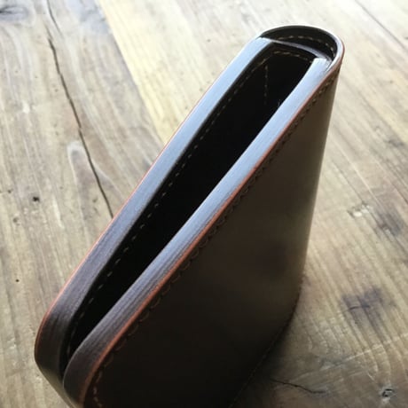 ブラウンオイルコードバン×チョコ色牛革 二つ折り財布 小銭入れなし