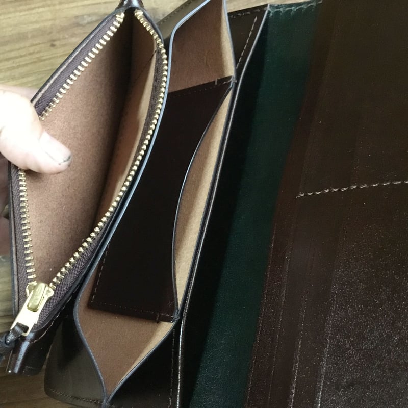 ルガトショルダーグリーン×ルガトショルダーブラウン 長財布 小銭入れ