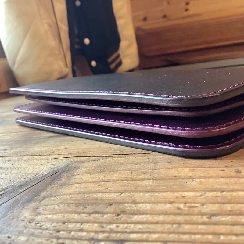 黒革×ルガトショルダー紫 パープル 長財布 小銭入れあり | keywest828