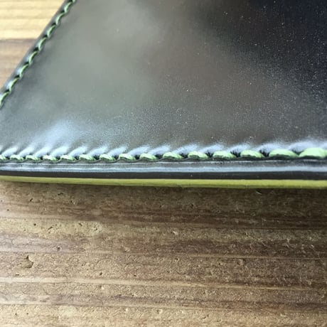 オイルコードバン黒×オリーブコードバン 長財布 小銭入れあり