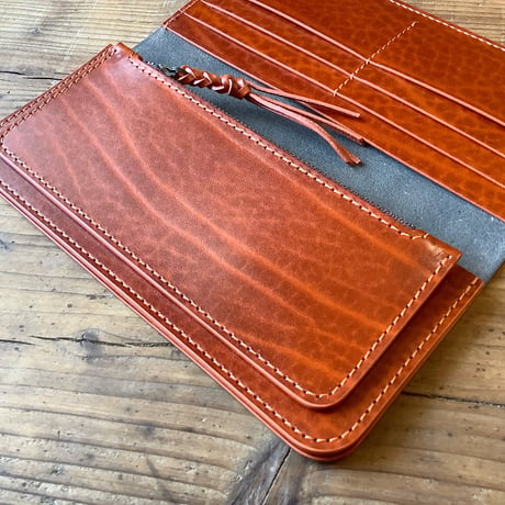 黒革×ルガトショルダーオレンジ　橙　長財布 小銭入れあり