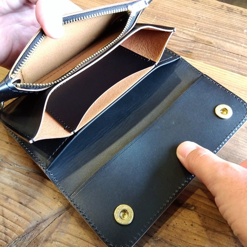 トラッカーウォレット(ダークネイビー)茶芯　サドルレザー　タロンジッパー　真鍮 茶芯」トラッカーウォレット type2 | keywest828
