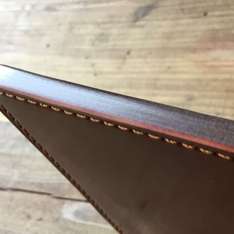 オイルコードバン赤茶×チョコ色牛革 二つ折り財布 小銭入れなし