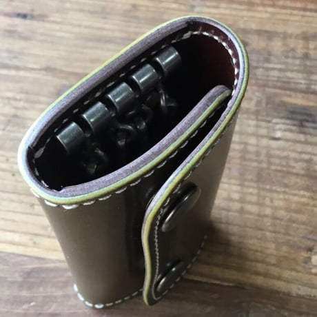 オリーブコードバン×チョコ色牛革 キーケース