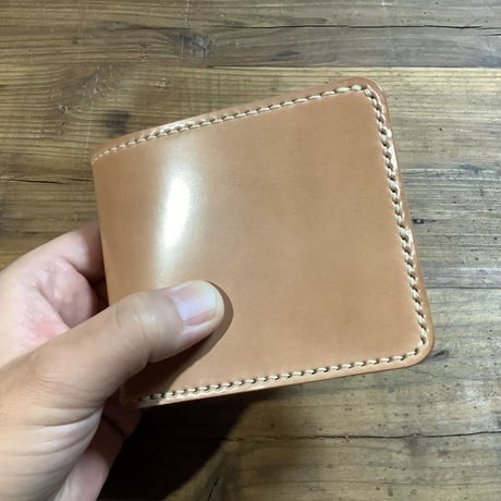 ナチュラルコードバン×栃木レザー 二つ折り財布 小銭入れあり