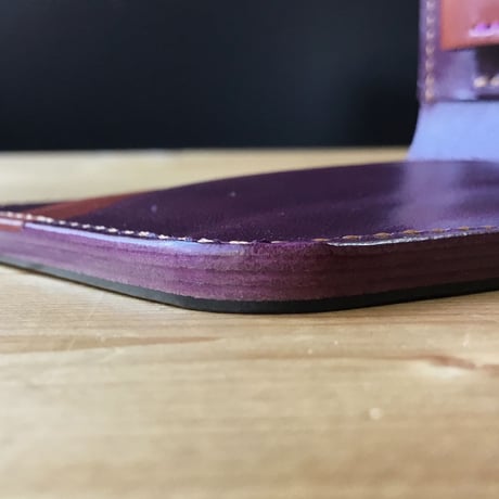 オイルコードバン黒×ルガトショルダーパープル 紫 ブラウン 二つ折り財布 小銭入れあり