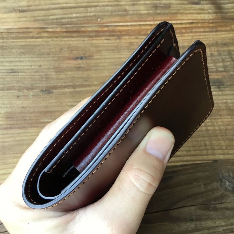 ブラウンコードバン×ルガトショルダーワイン 二つ折り財布 小銭入れ
