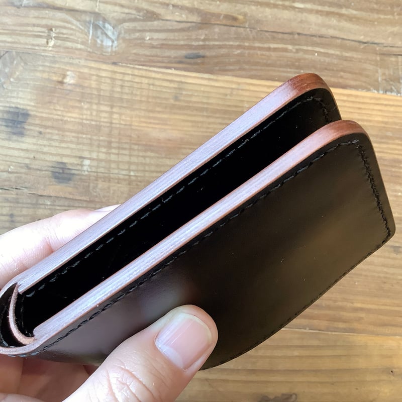 SALE ミニウォレット 茶芯 ワインレッドステッチ