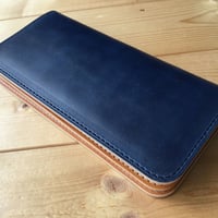 手染めネイビー×手染めキャメル 長財布 小銭入れ無し
