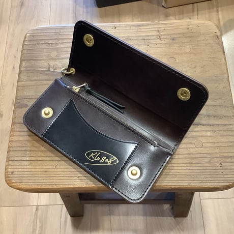 オイルコードバン黒×チョコ色牛革 トラッカーウォレット