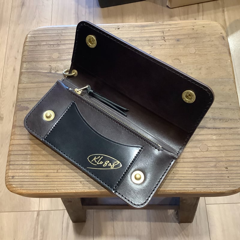 オイルコードバン黒×チョコ色牛革 トラッカーウォレット
