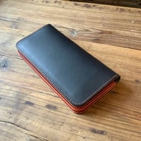 黒革×ルガトショルダーオレンジ　橙　長財布 小銭入れあり