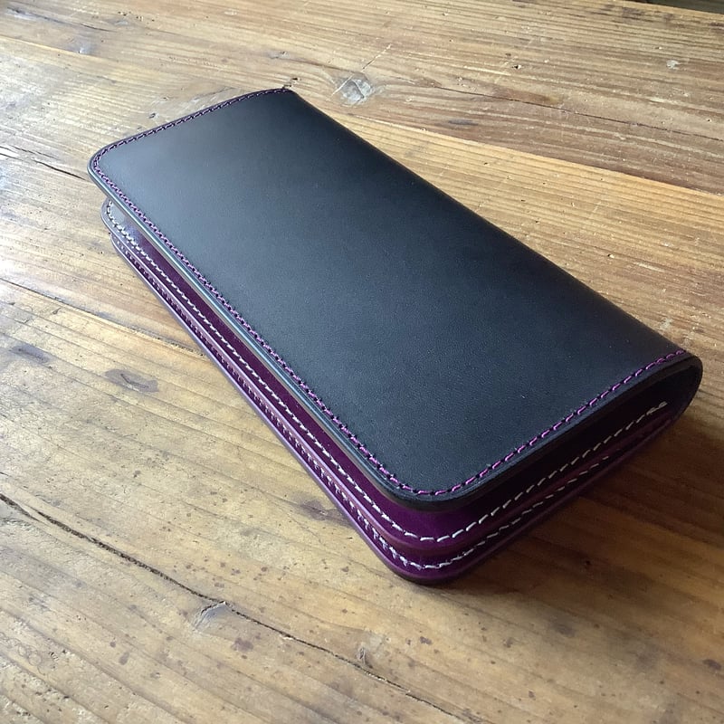 黒革×ルガトショルダー紫 パープル 長財布 小銭入れあり 黒革×ルガトショルダー紫 パープル 長財布 小銭入れあり