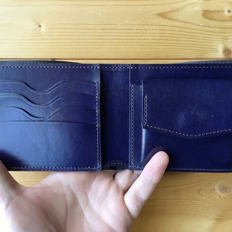 コードバン黒×ルガトショルダーネイビー  二つ折り財布  小銭入れあり