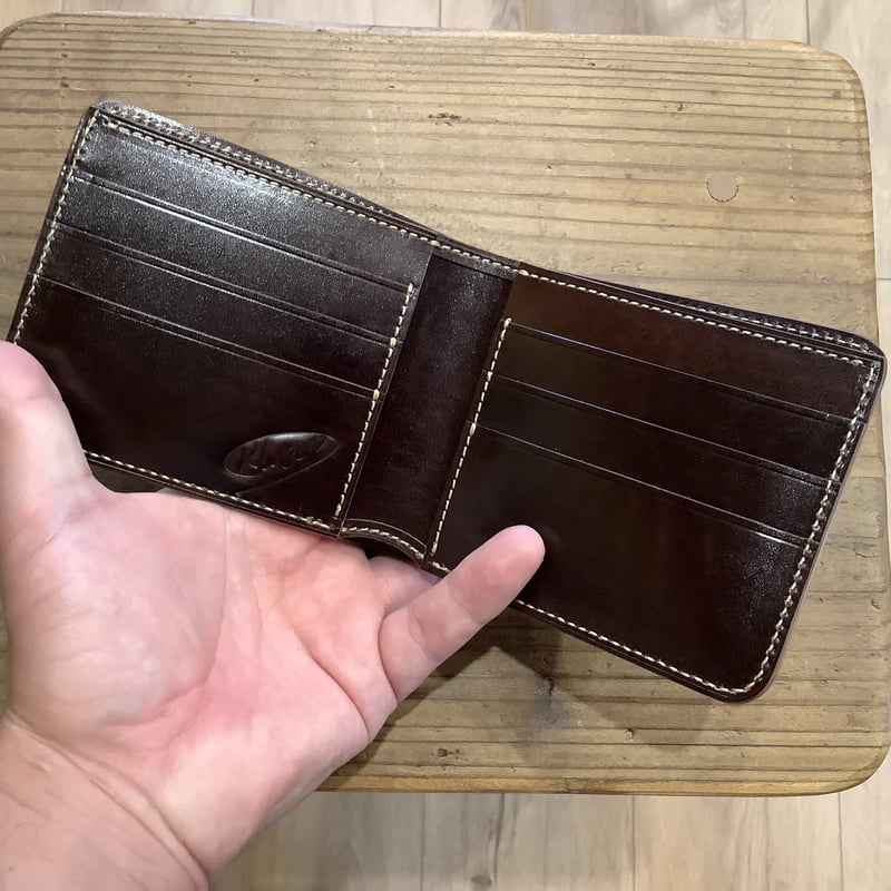 ネイビーオイルコードバン×ルガトショルダー ダークブラウン 二つ折り