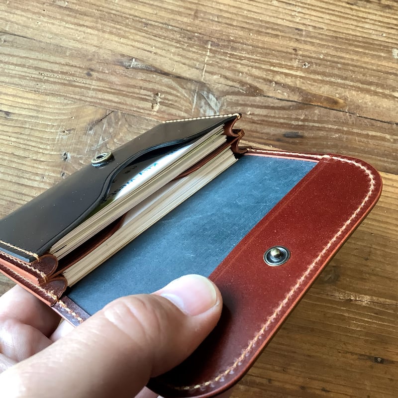 オイルコードバン黒×オイルコードバンバーガンディ 名刺入れ | keywest828