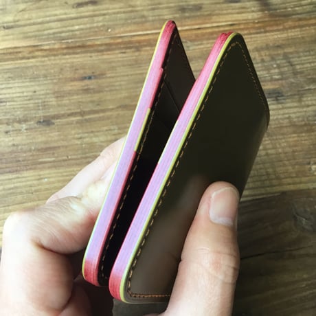 オリーブコードバン×ルガトショルダーワイン 二つ折り財布 小銭入れなし