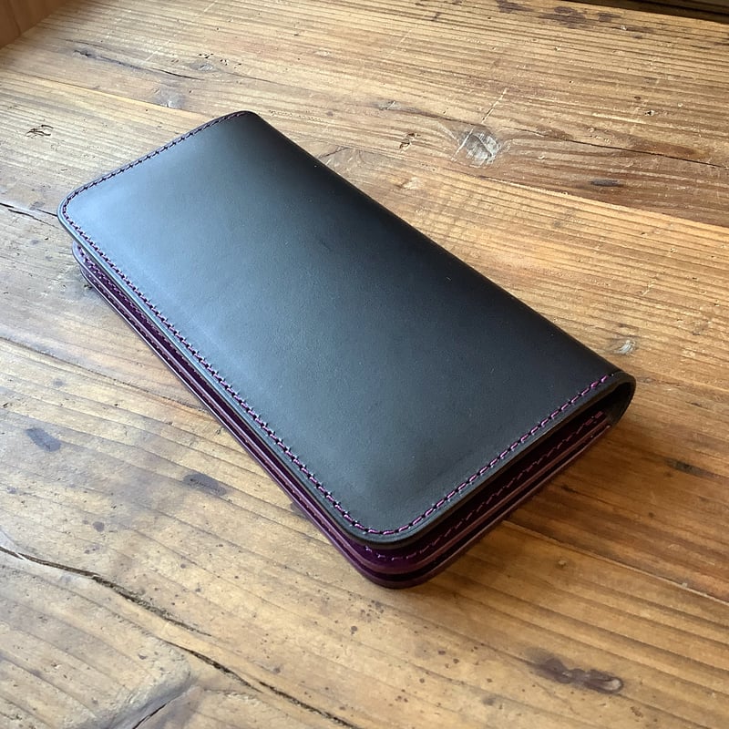 黒革×ルガトショルダー紫 パープル 長財布 小銭入れあり | keywest828