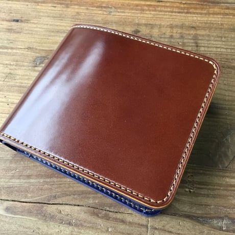 オイルコードバンコニャック×ルガトショルダーネイビー 二つ折り財布 小銭入れあり