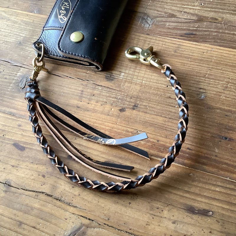 栃木レザー　茶芯　ウォレットチェーン　ウォレットロープ 栃木レザー使用] ウォレットロープ（黒）・リング - 革工房OHANA